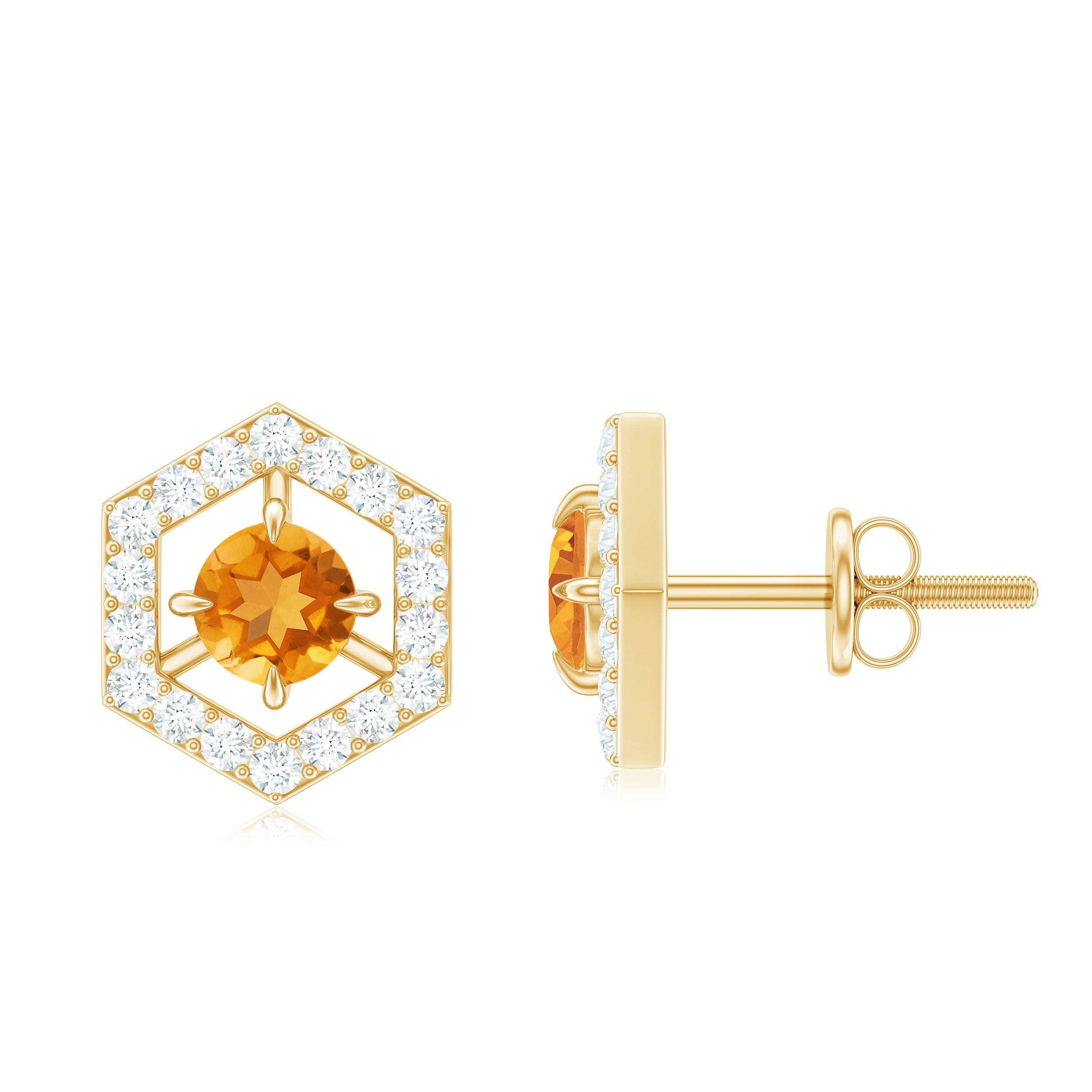 1 CT Minimal Citrine and Diamond Geometric Stud Earrings | Earrings | Wiccan Center