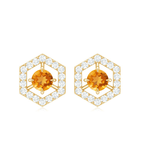 1 CT Minimal Citrine and Diamond Geometric Stud Earrings | Earrings | Wiccan Center
