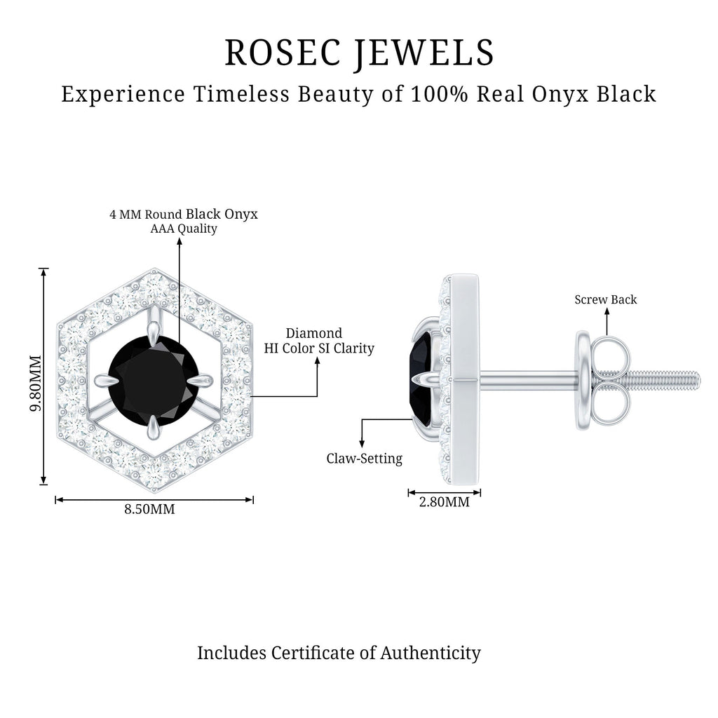 Real Black Onyx Geometric Earrings with Diamond