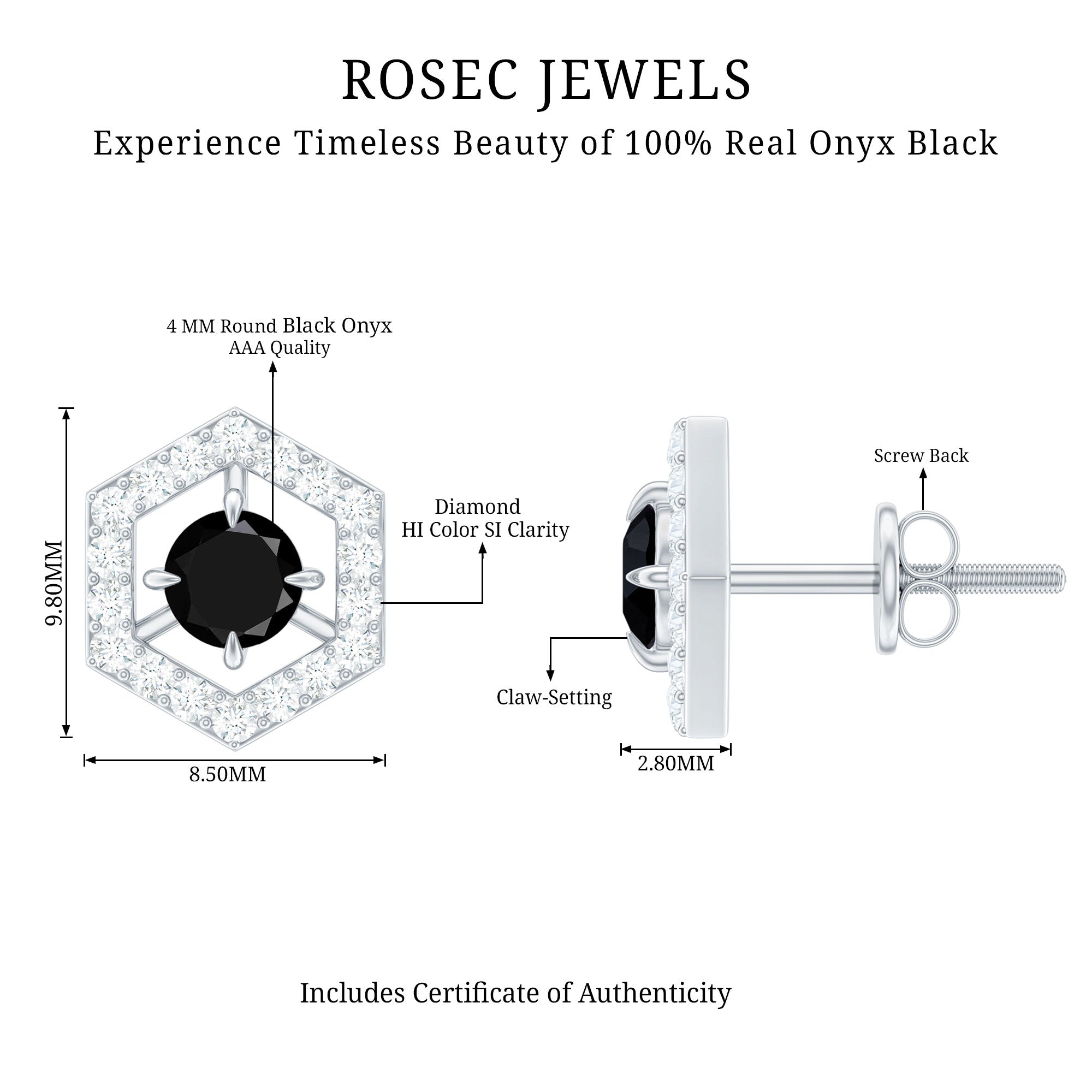 Real Black Onyx Geometric Earrings with Diamond