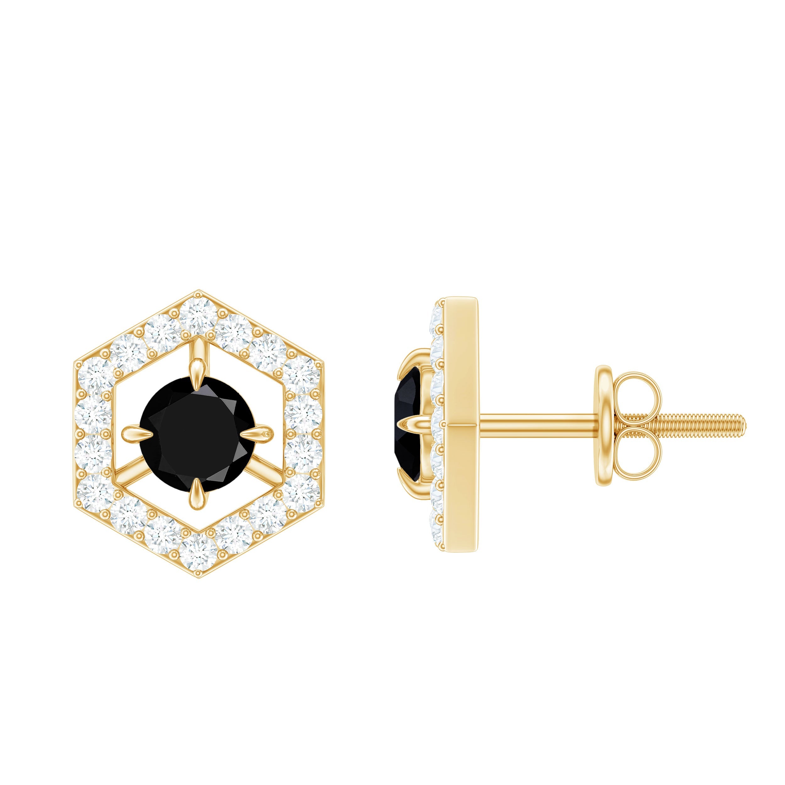 Real Black Onyx Geometric Earrings with Diamond | Earrings | Wiccan Center