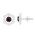 0.6 Carat Minimal Garnet and Diamond Geometric Stud Earrings