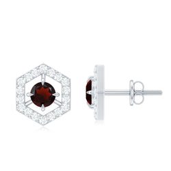 0.6 Carat Minimal Garnet and Diamond Geometric Stud Earrings | Earrings | Wiccan Center