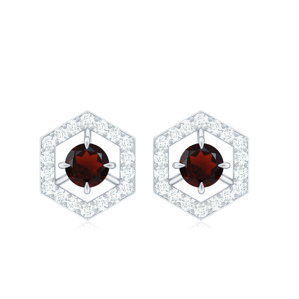 0.6 Carat Minimal Garnet and Diamond Geometric Stud Earrings