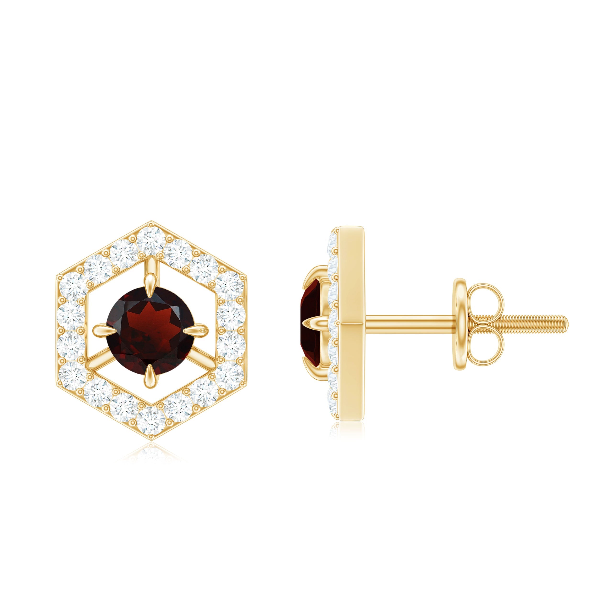 0.6 Carat Minimal Garnet and Diamond Geometric Stud Earrings | Earrings | Wiccan Center