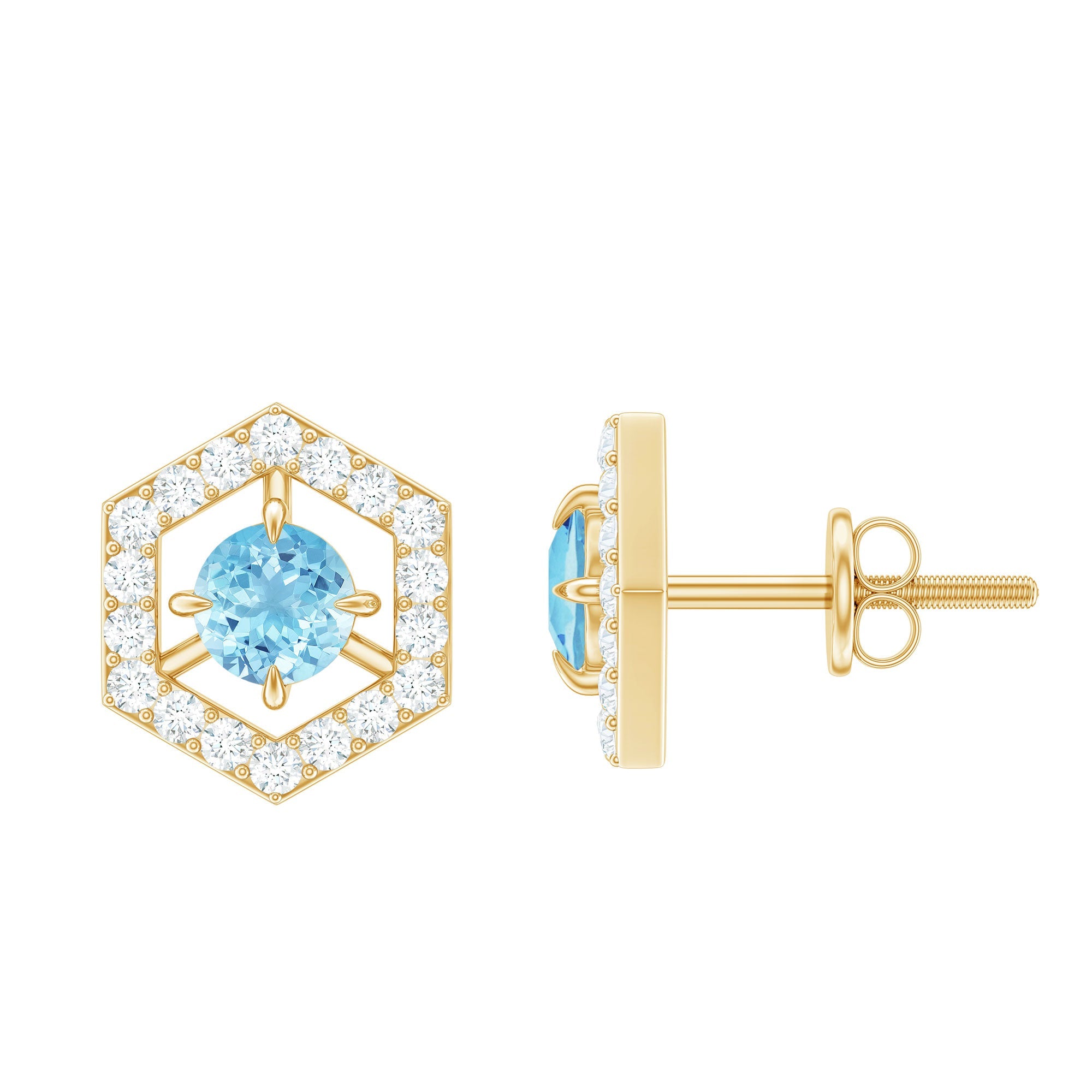 Natural Aquamarine Everyday Earrings with Diamond | Earrings | Wiccan Center