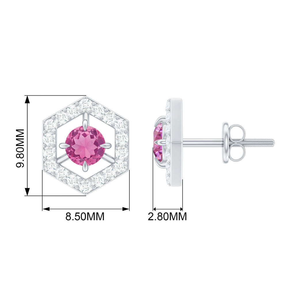 0.4 Carat Minimal Pink Tourmaline and Diamond Geometric Stud Earrings