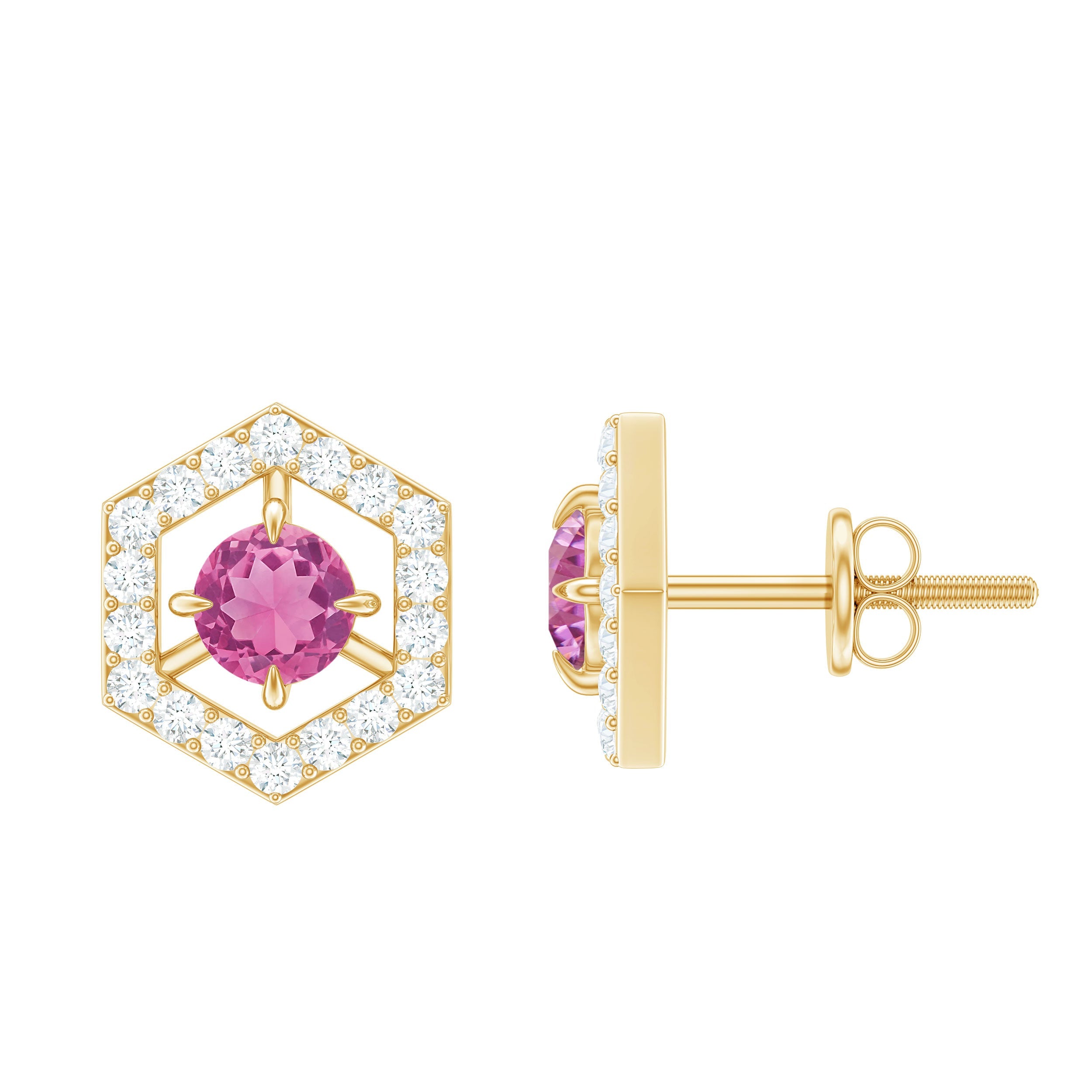 0.4 Carat Minimal Pink Tourmaline and Diamond Geometric Stud Earrings | Earrings | Wiccan Center