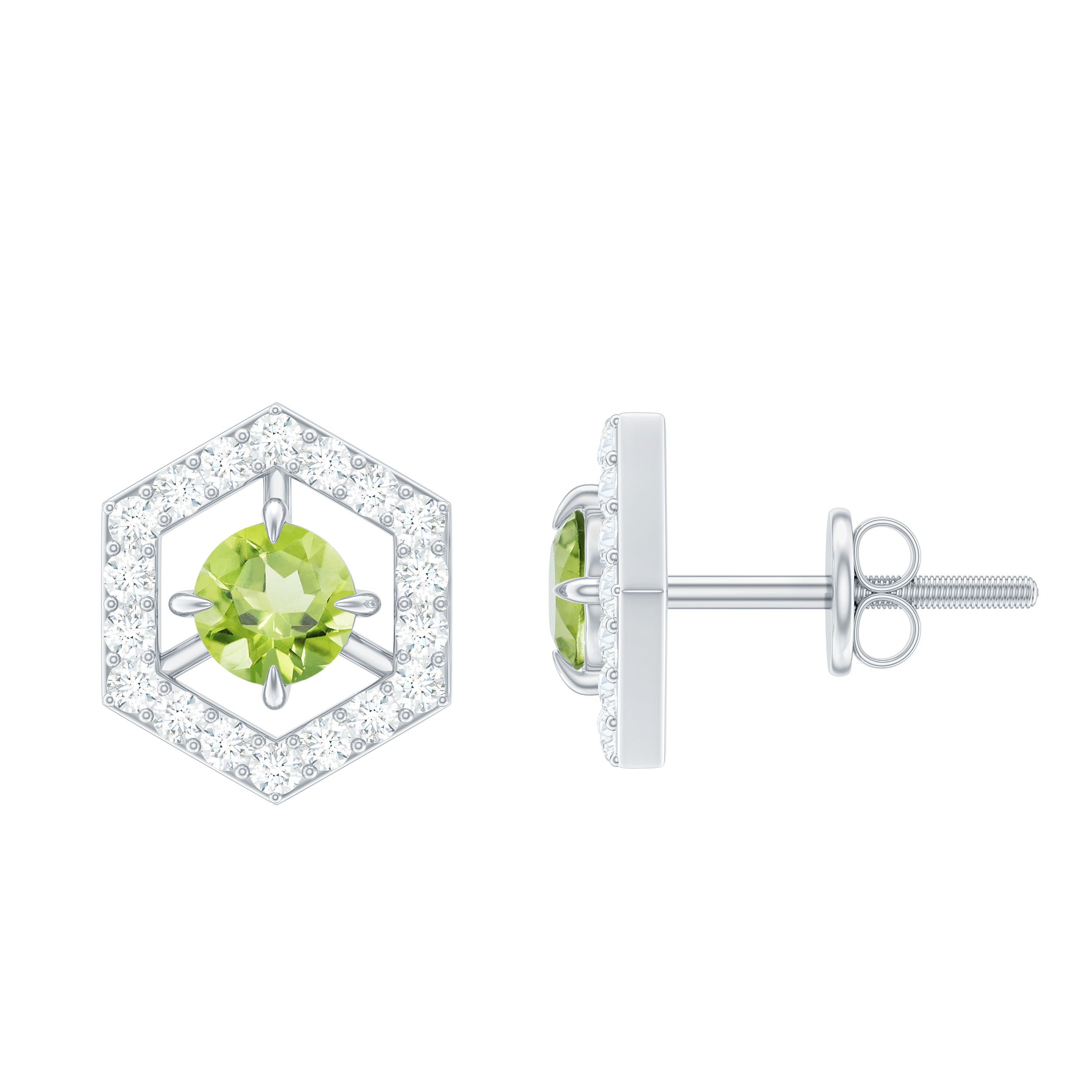 1 Carat Genuine Peridot and Diamond Geometric Stud Earrings