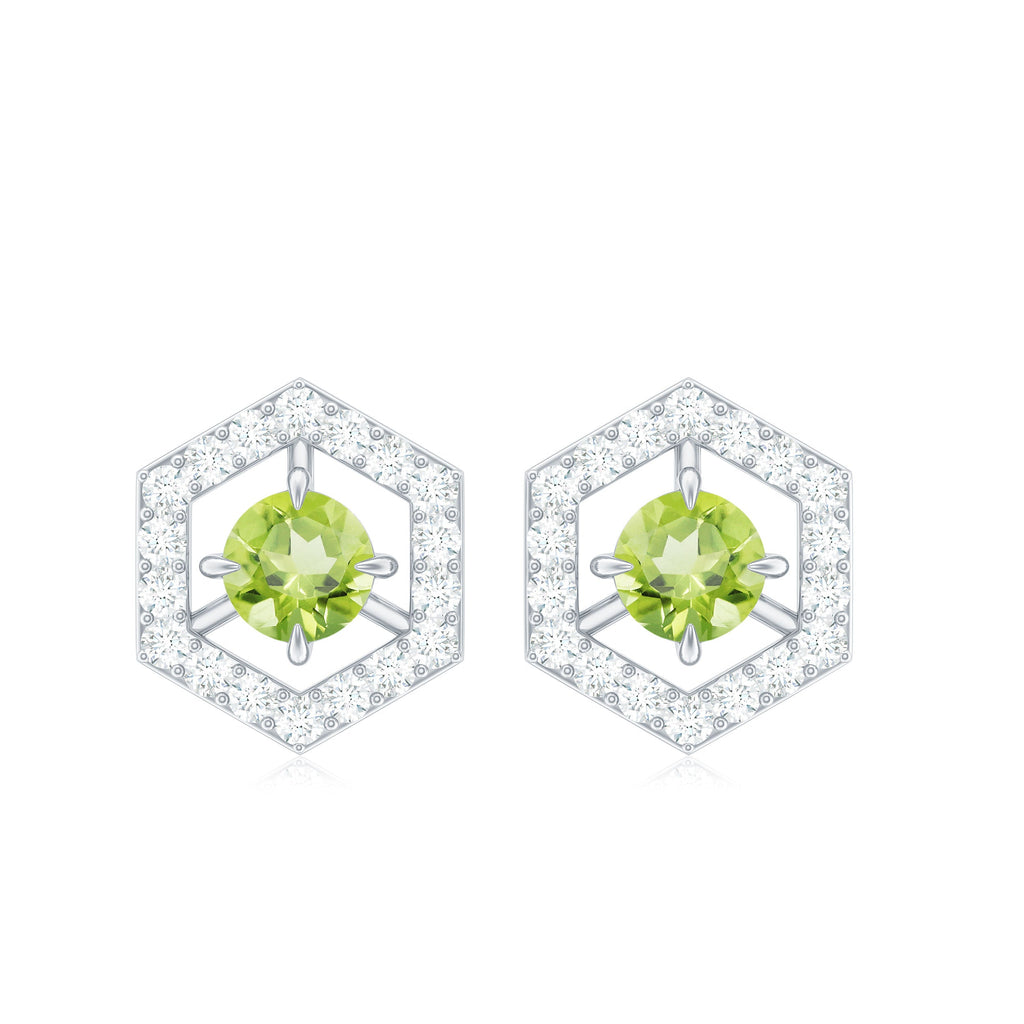 1 Carat Genuine Peridot and Diamond Geometric Stud Earrings