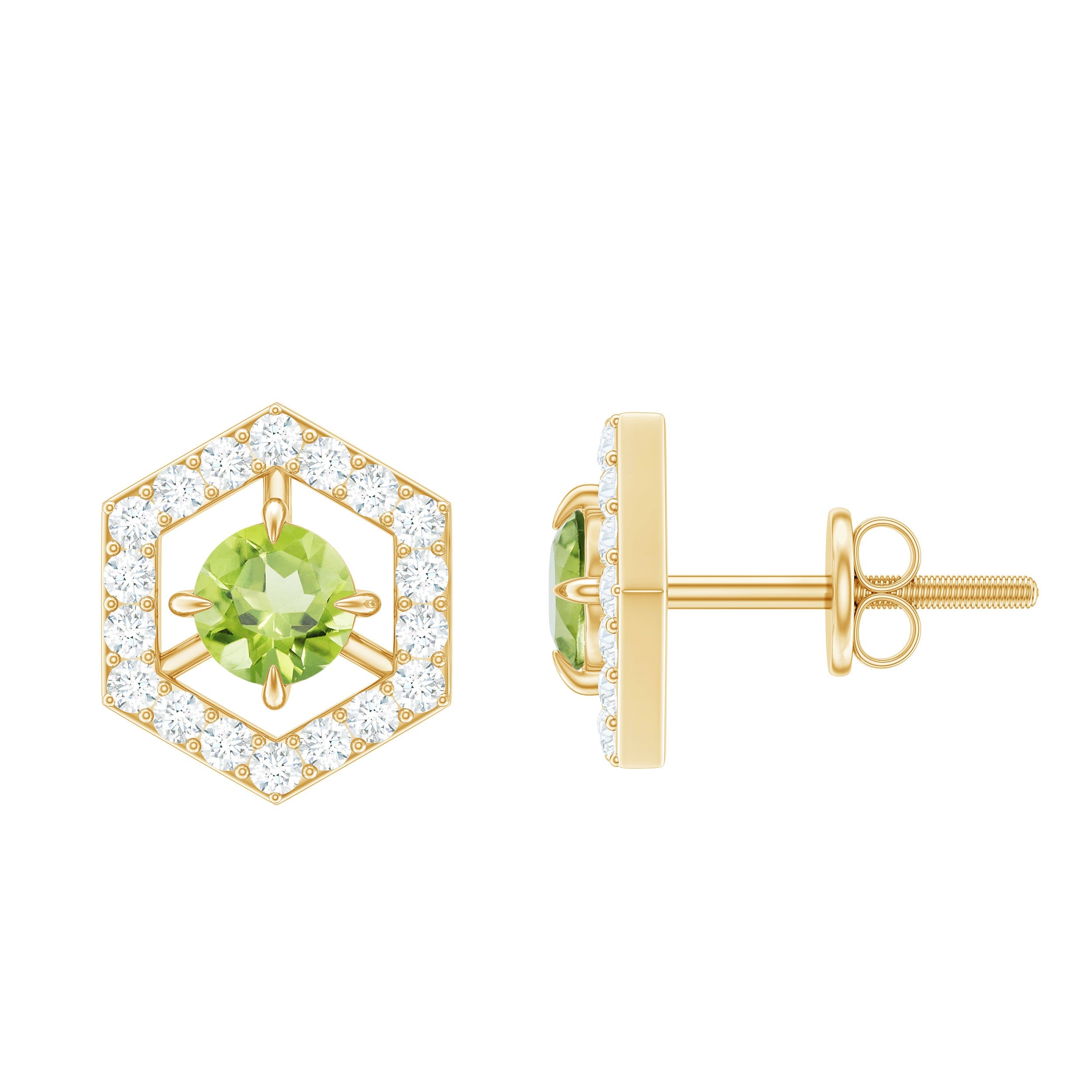 1 Carat Genuine Peridot and Diamond Geometric Stud Earrings | Earrings | Wiccan Center