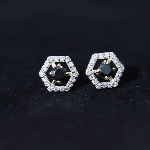 0.9 Carat Black Spinel and Diamond Hexagon Stud Earrings | Earrings | Wiccan Center