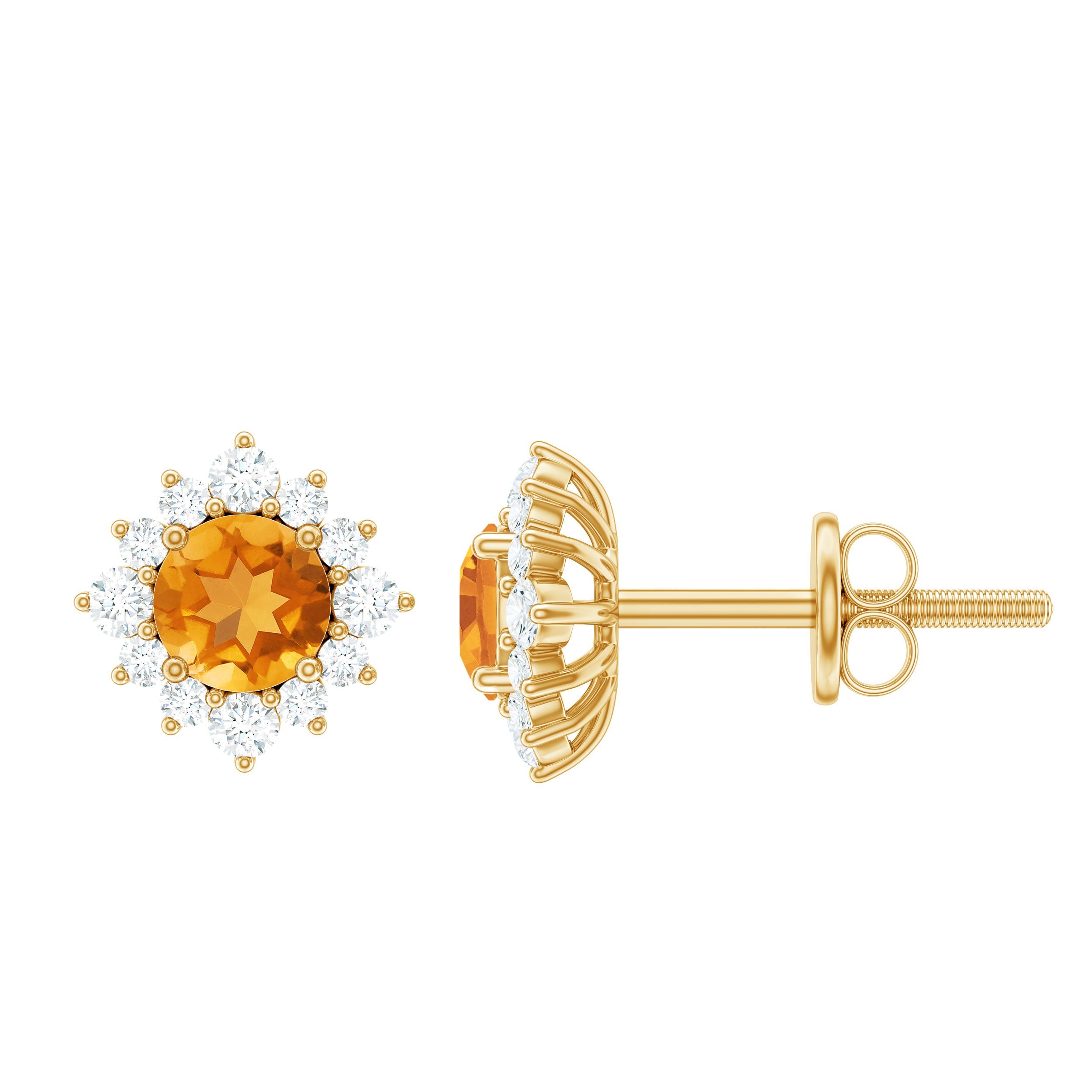 1 CT Classic Citrine Stud Earrings with Diamond Halo | Earrings | Wiccan Center