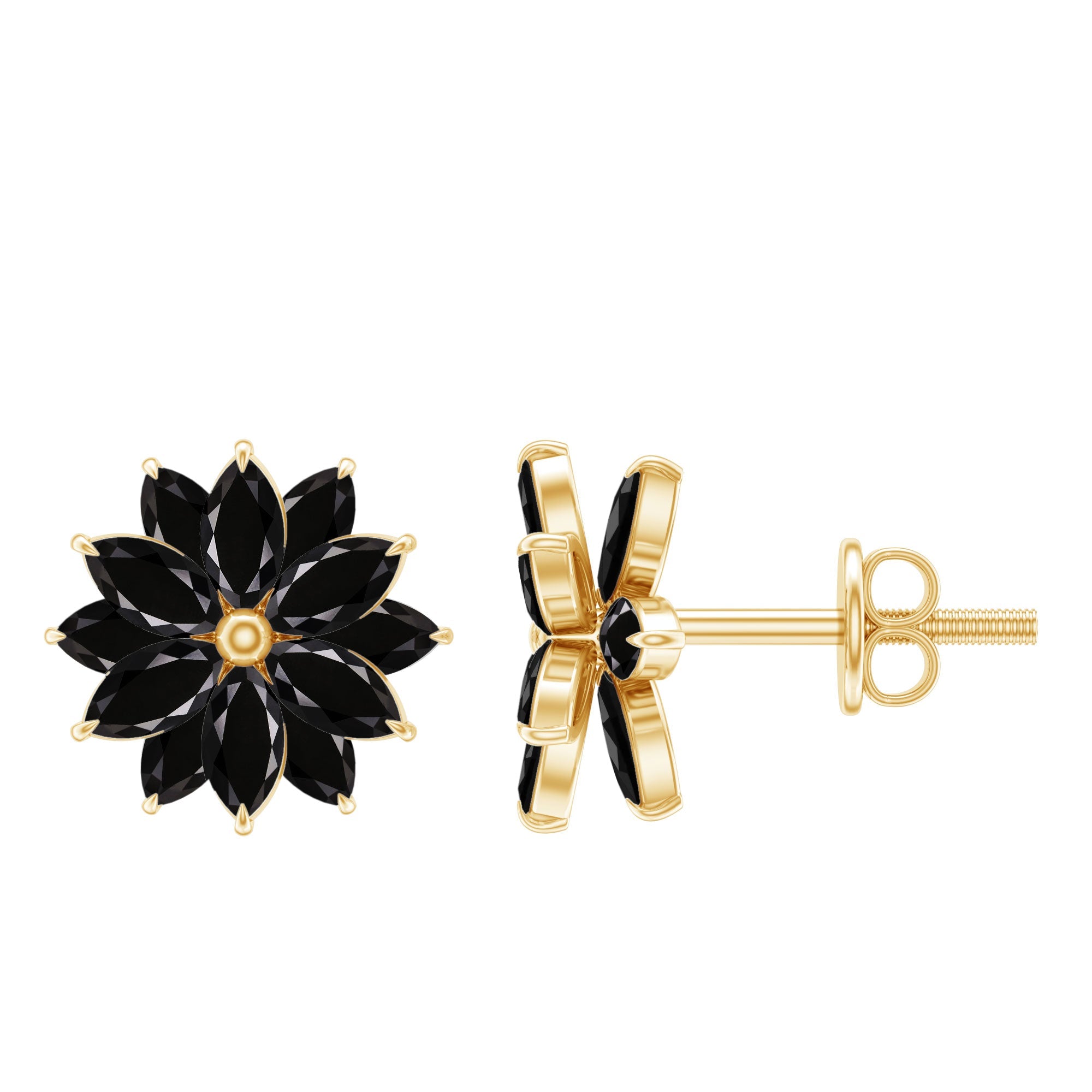 Marquise Shape Black Onyx Floral Statement Stud Earrings | Earrings | Wiccan Center