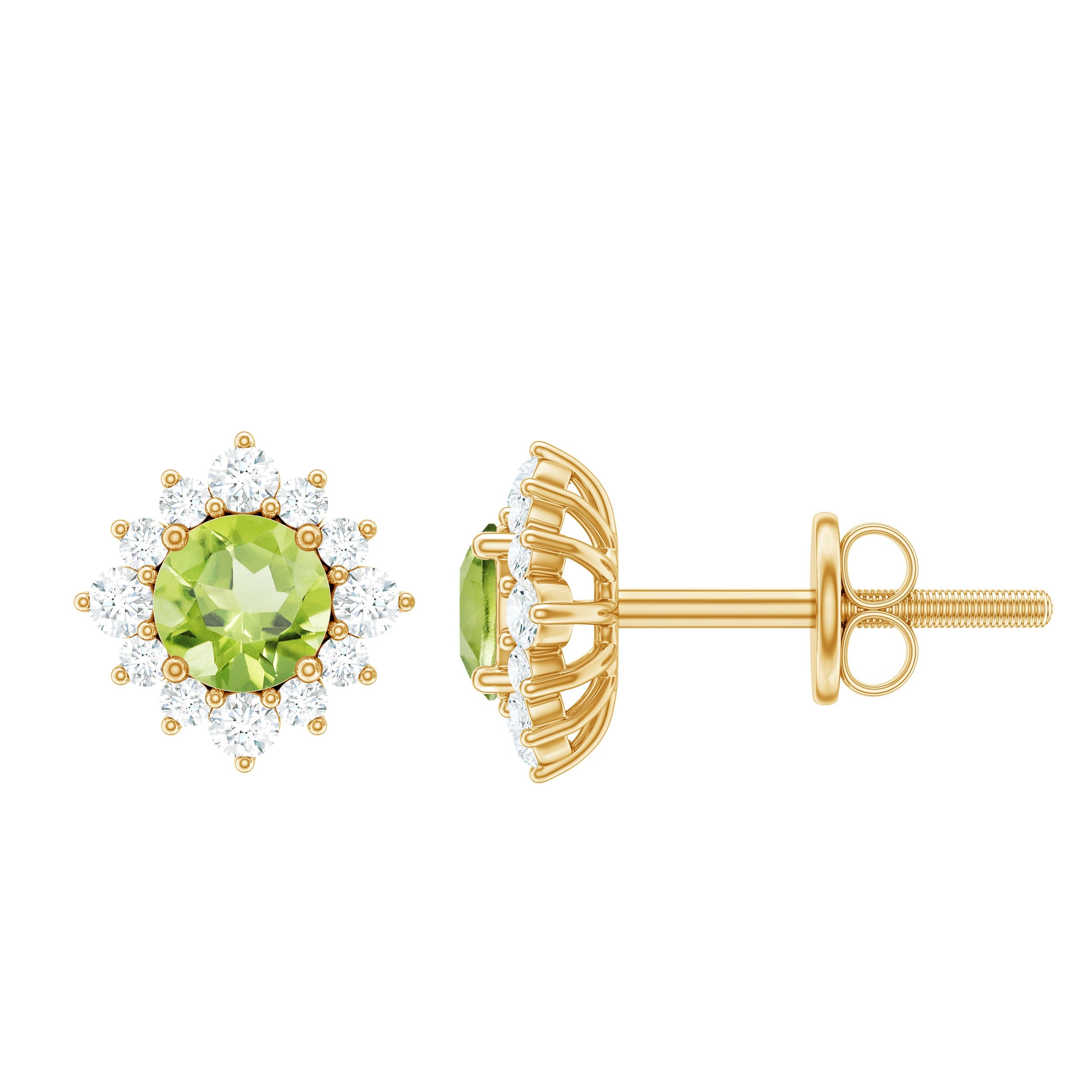 1 Carat Peridot Stud Earrings with Diamond Halo | Earrings | Wiccan Center