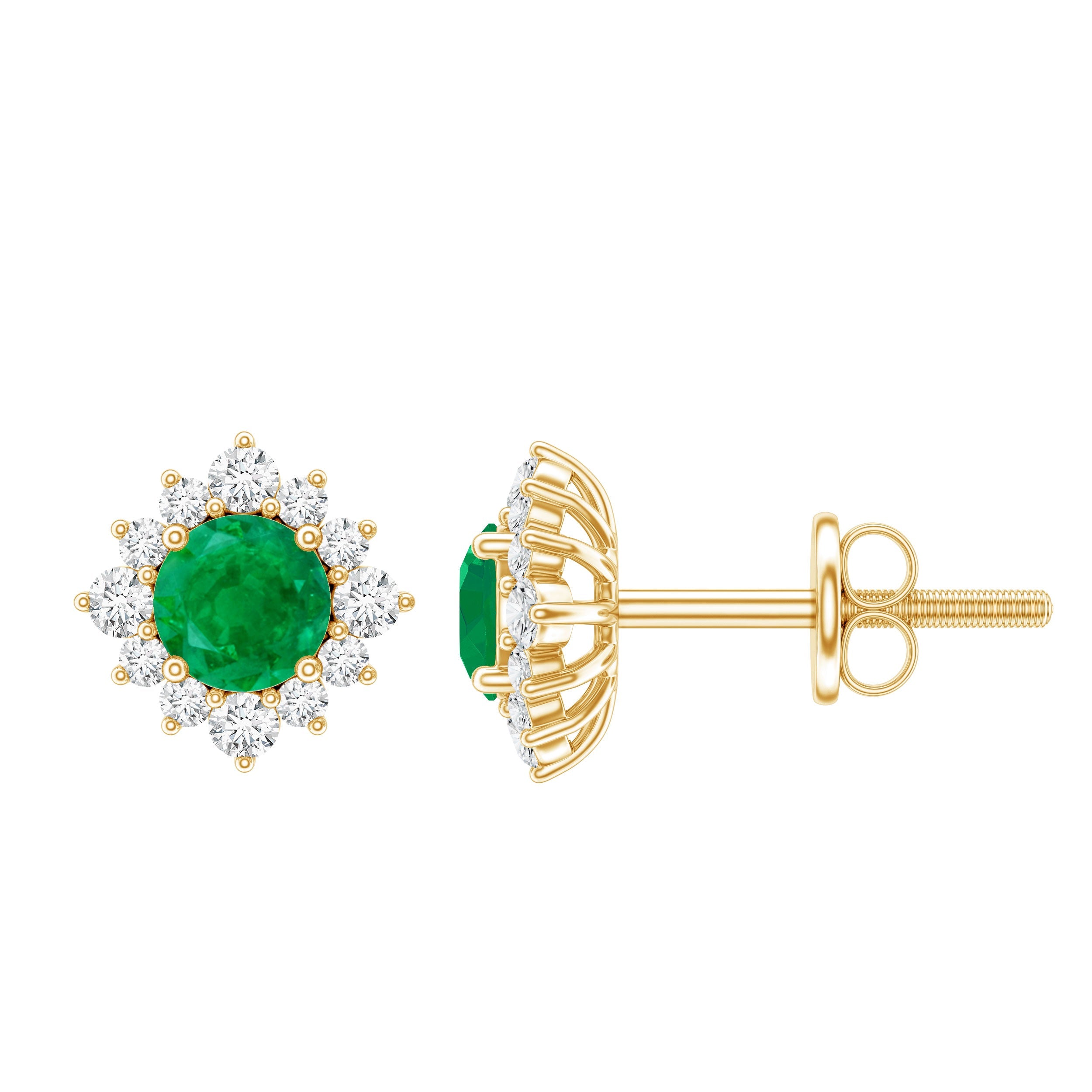 Real Emerald Stud Earrings with Diamond Halo | Earrings | Wiccan Center