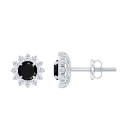 0.9 Carat Black Spinel and Diamond Classic Halo Stud Earrings | Earrings | Wiccan Center