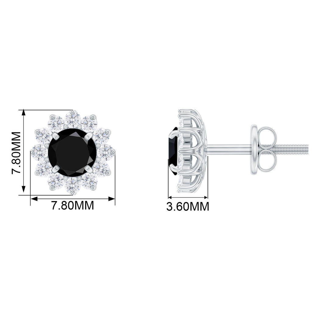 0.9 Carat Black Spinel and Diamond Classic Halo Stud Earrings
