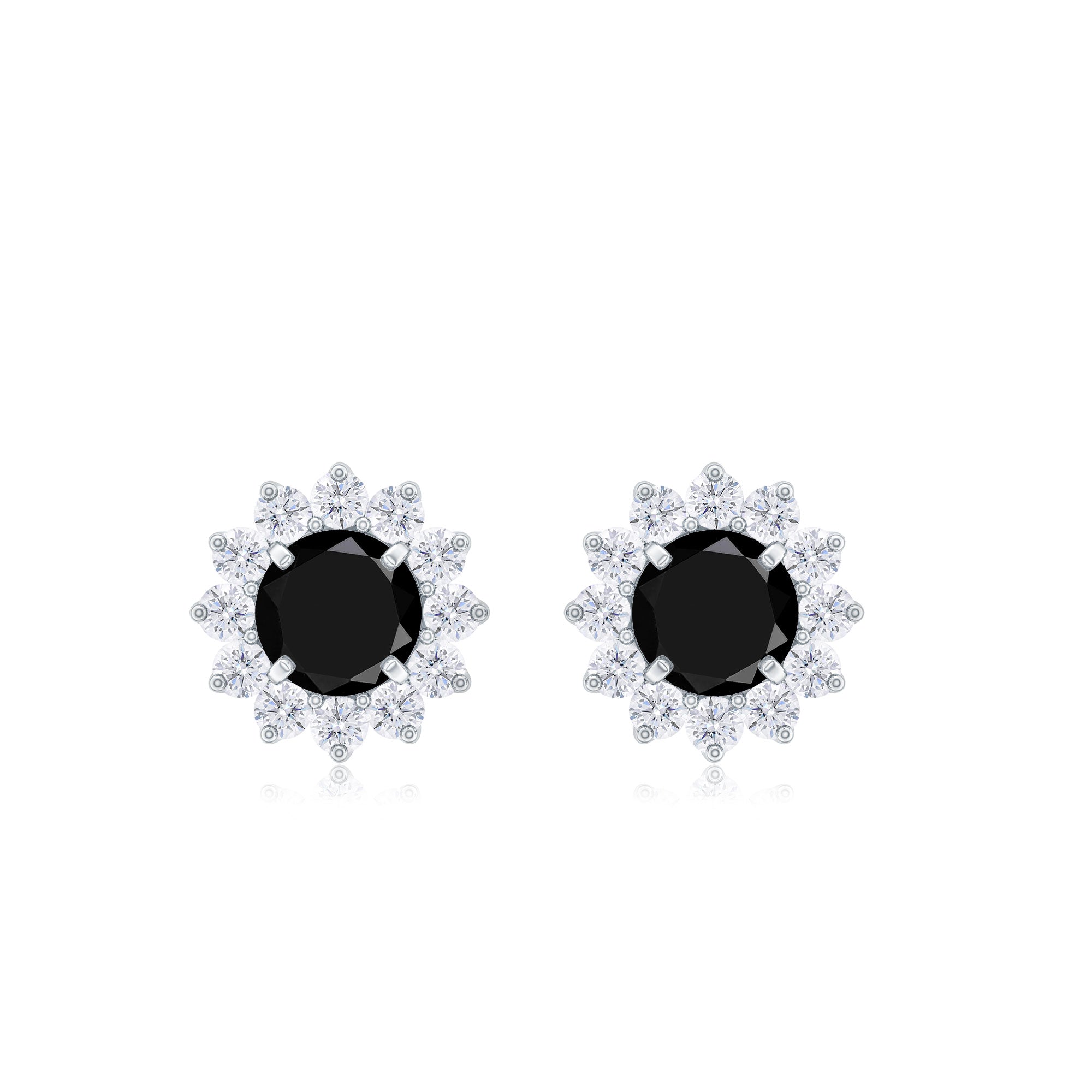 0.9 Carat Black Spinel and Diamond Classic Halo Stud Earrings