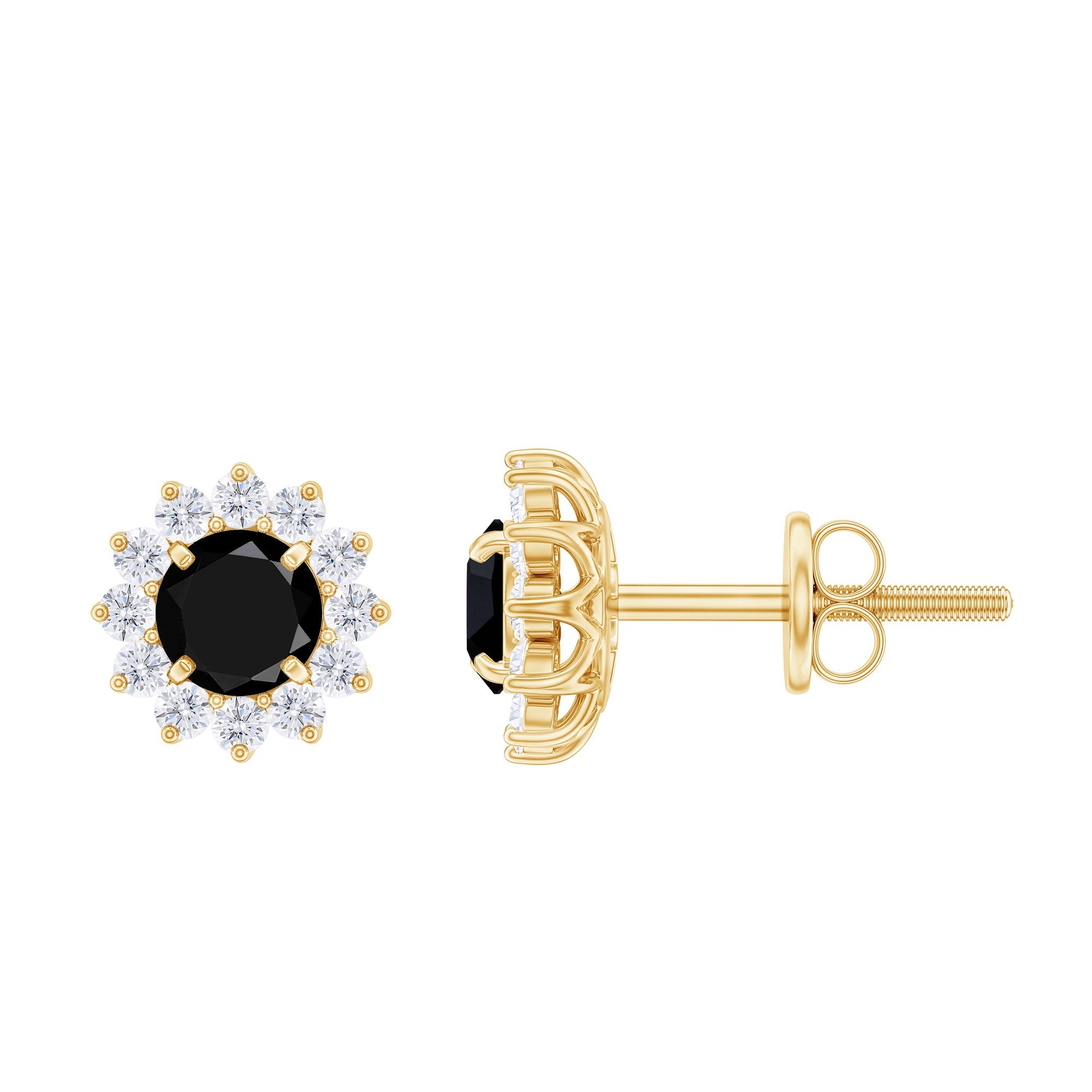 0.9 Carat Black Spinel and Diamond Classic Halo Stud Earrings | Earrings | Wiccan Center