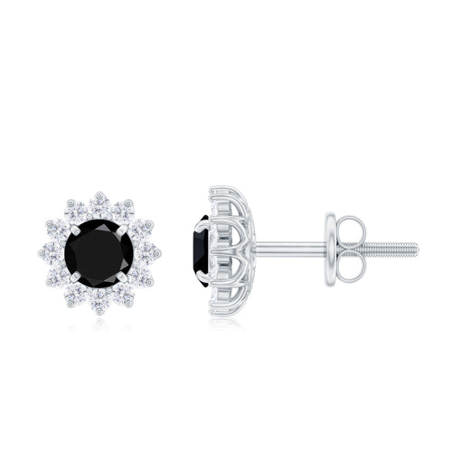0.9 Carat Black Spinel and Diamond Classic Halo Stud Earrings | Earrings | Wiccan Center