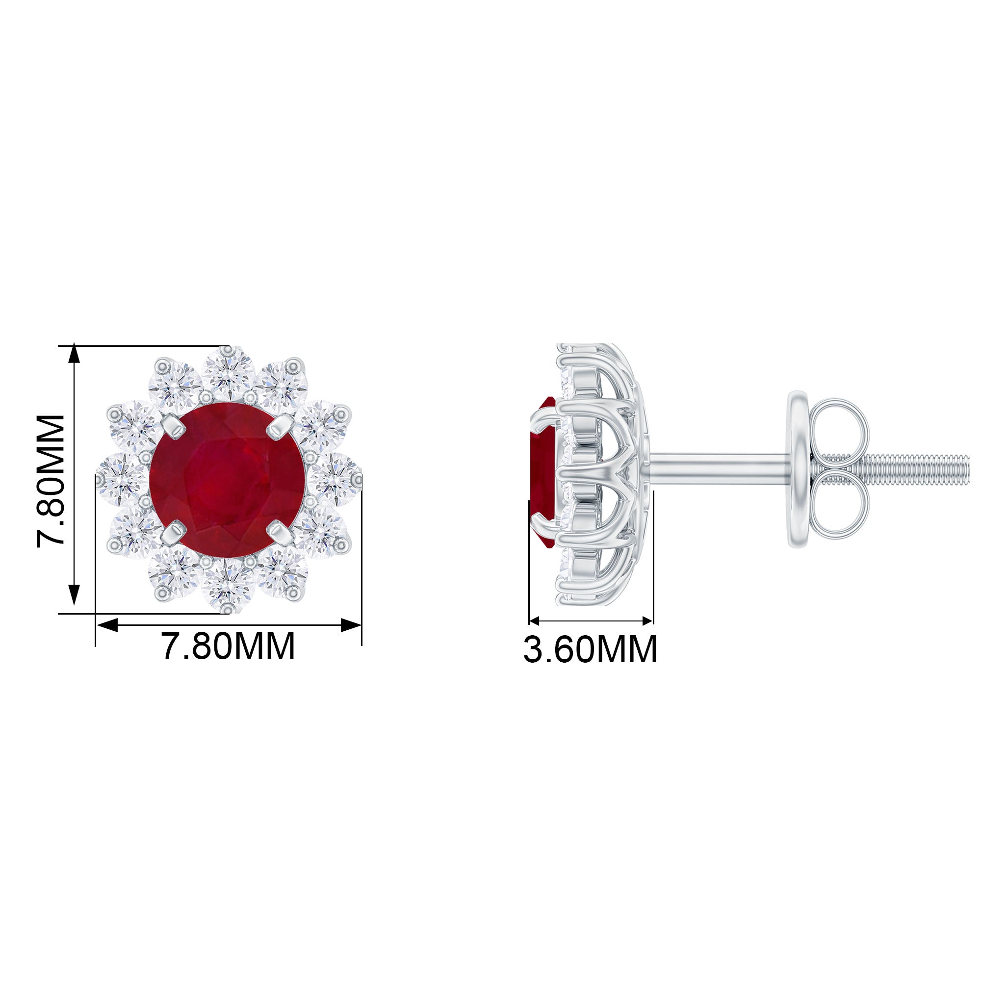 Ruby Classic Stud Earrings with Diamond Halo