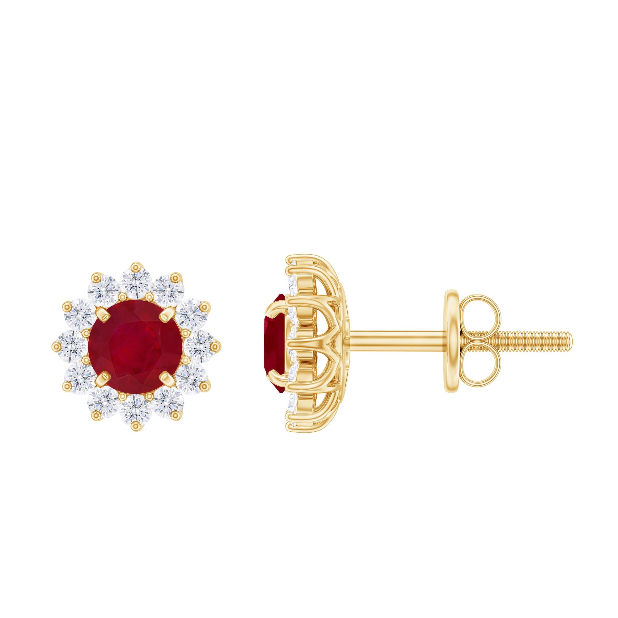 Ruby Classic Stud Earrings with Diamond Halo | Earrings | Wiccan Center