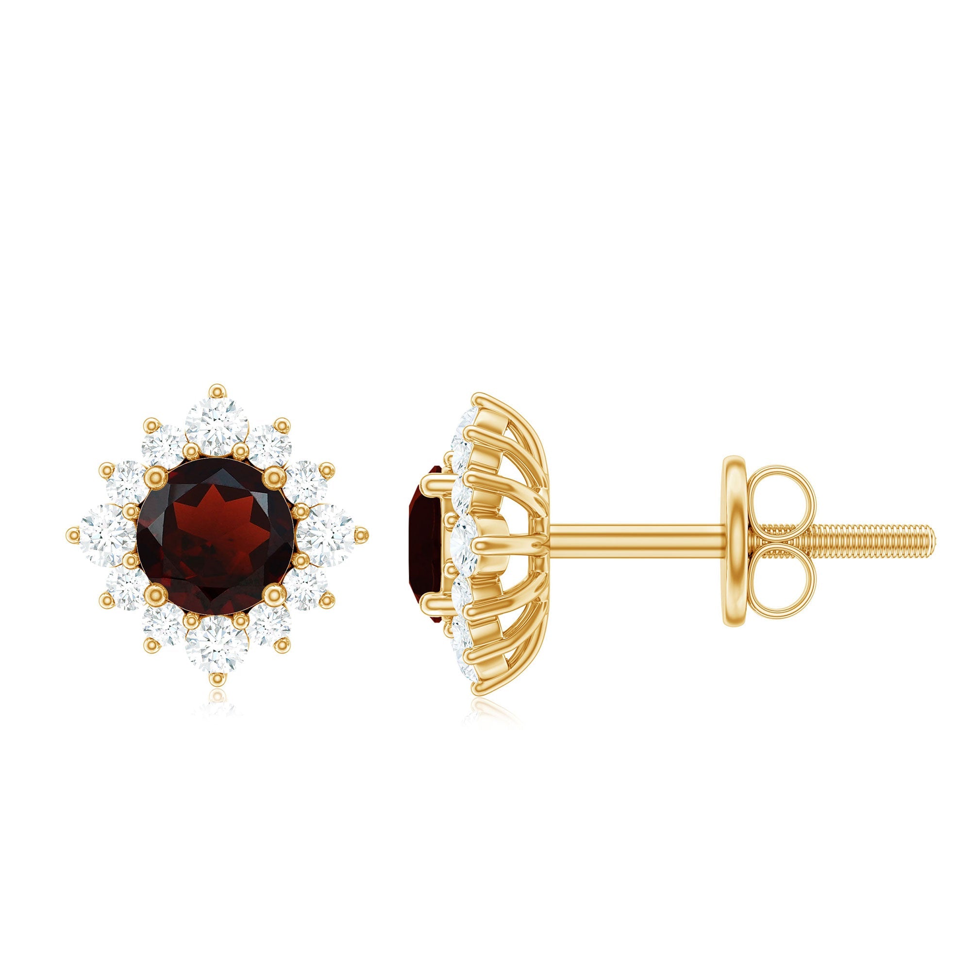 0.6 Carat Garnet Classic Stud Earrings with Diamond Halo | Earrings | Wiccan Center