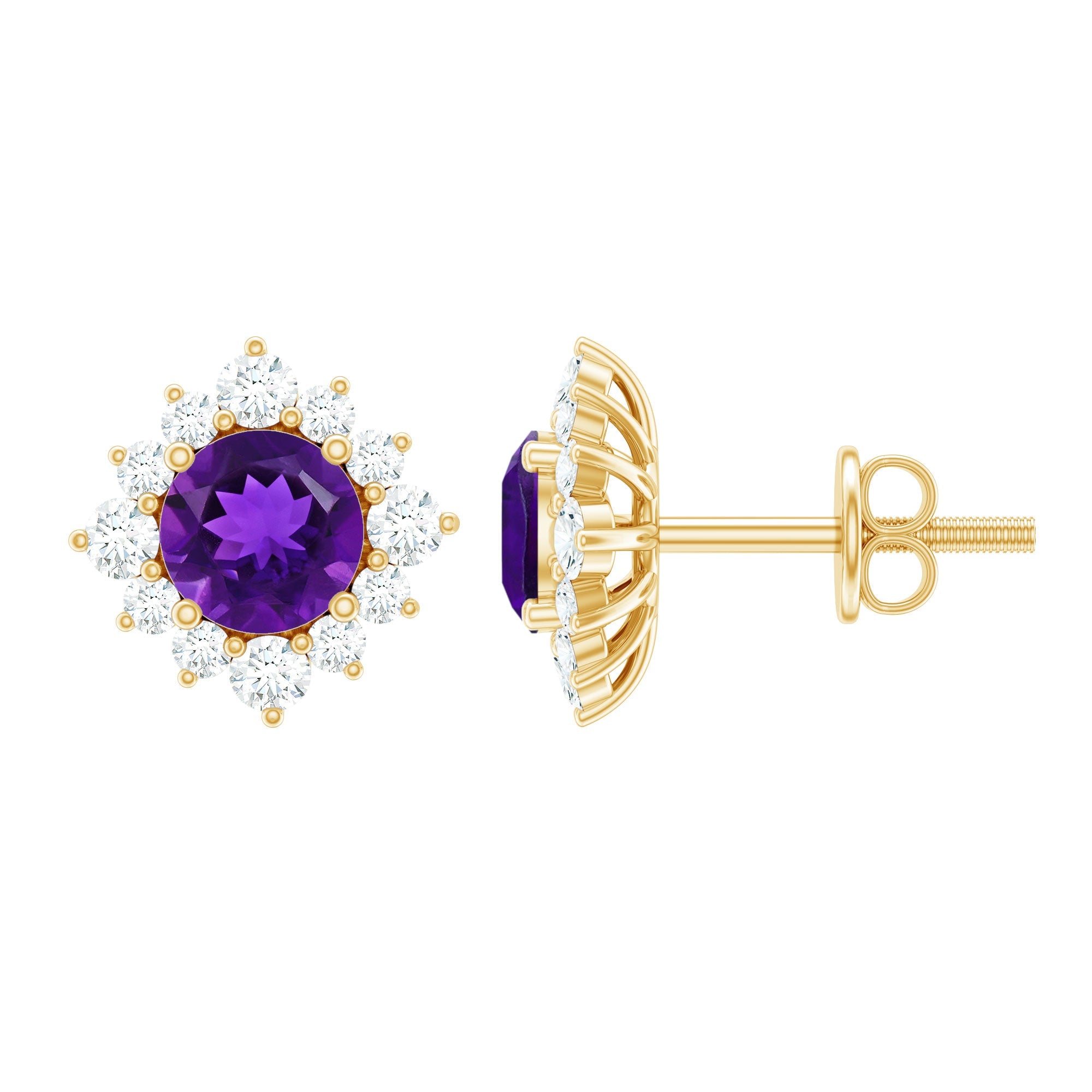 Genuine Amethyst Stud Earrings with Diamond Halo | Earrings | Wiccan Center