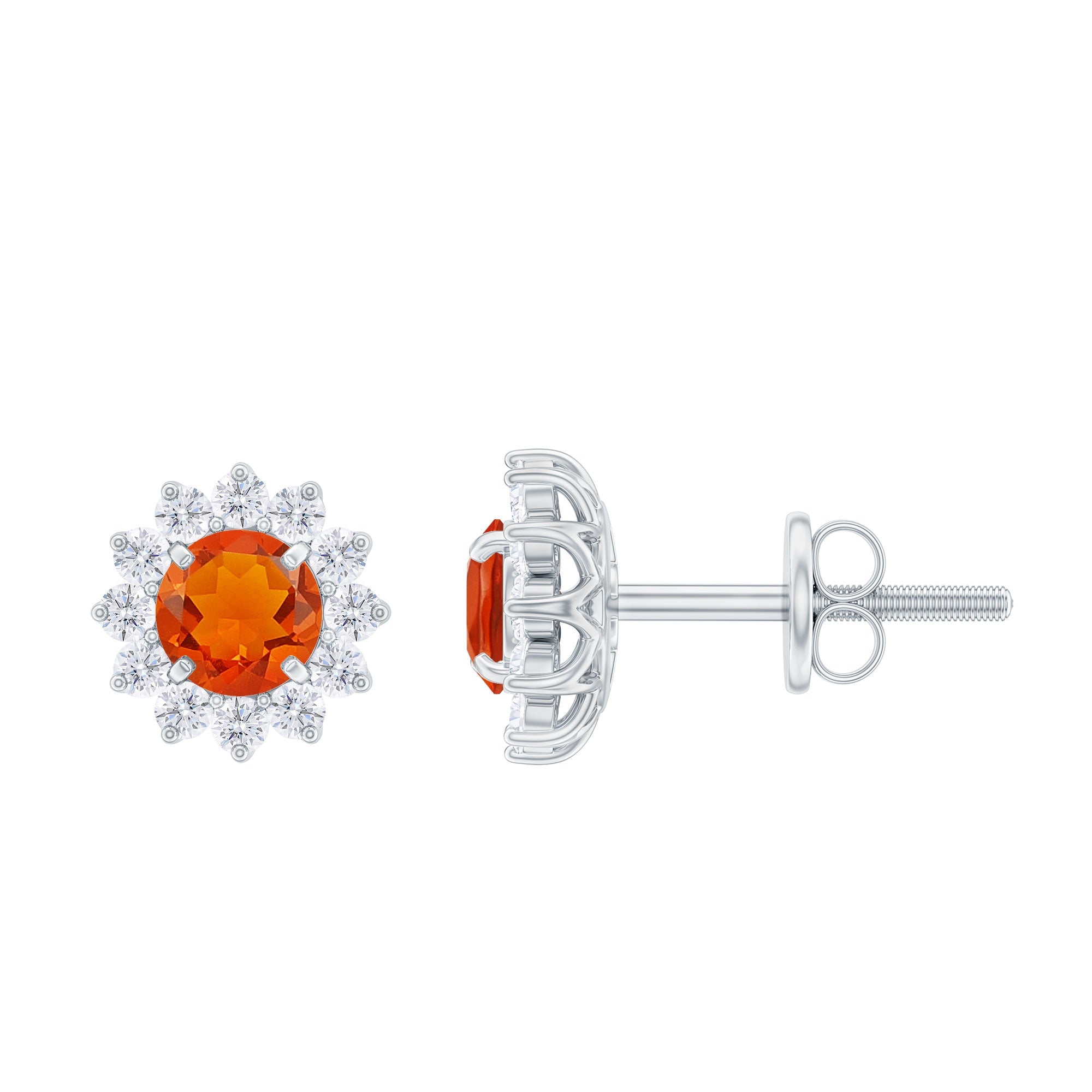 0.9 Carat Classic Fire Opal Stud Earrings with Diamond Halo