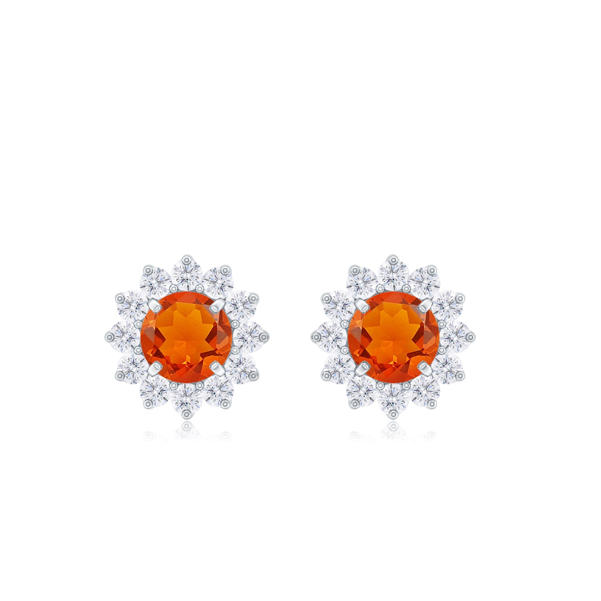 0.9 Carat Classic Fire Opal Stud Earrings with Diamond Halo