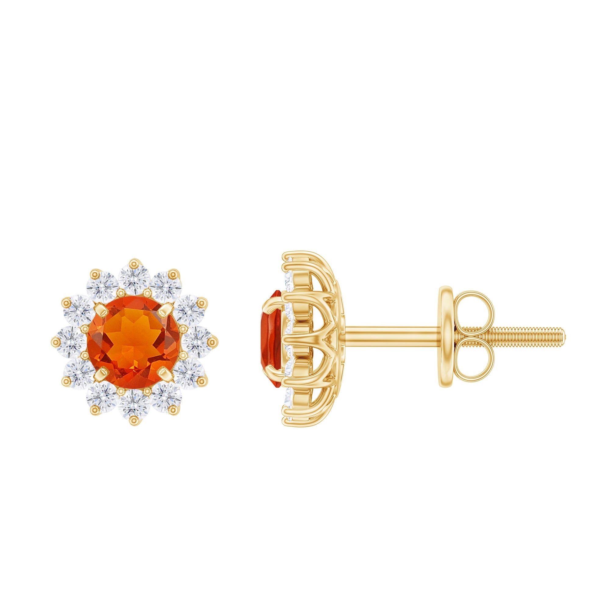 0.9 Carat Classic Fire Opal Stud Earrings with Diamond Halo | Earrings | Wiccan Center