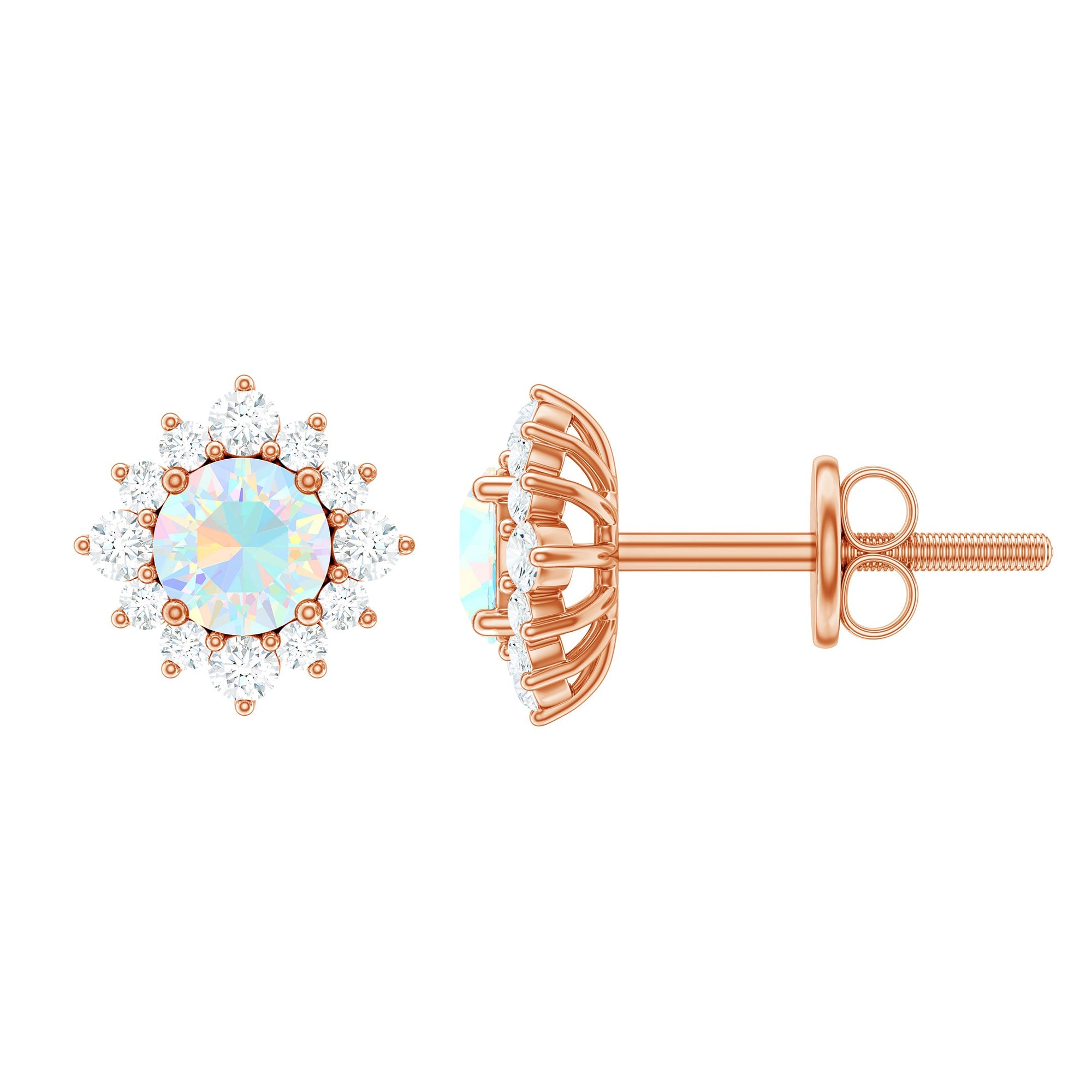 Classic Ethiopian Opal Stud Earrings with Diamond Halo | Earrings | Wiccan Center