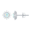 Classic Ethiopian Opal Stud Earrings with Diamond Halo