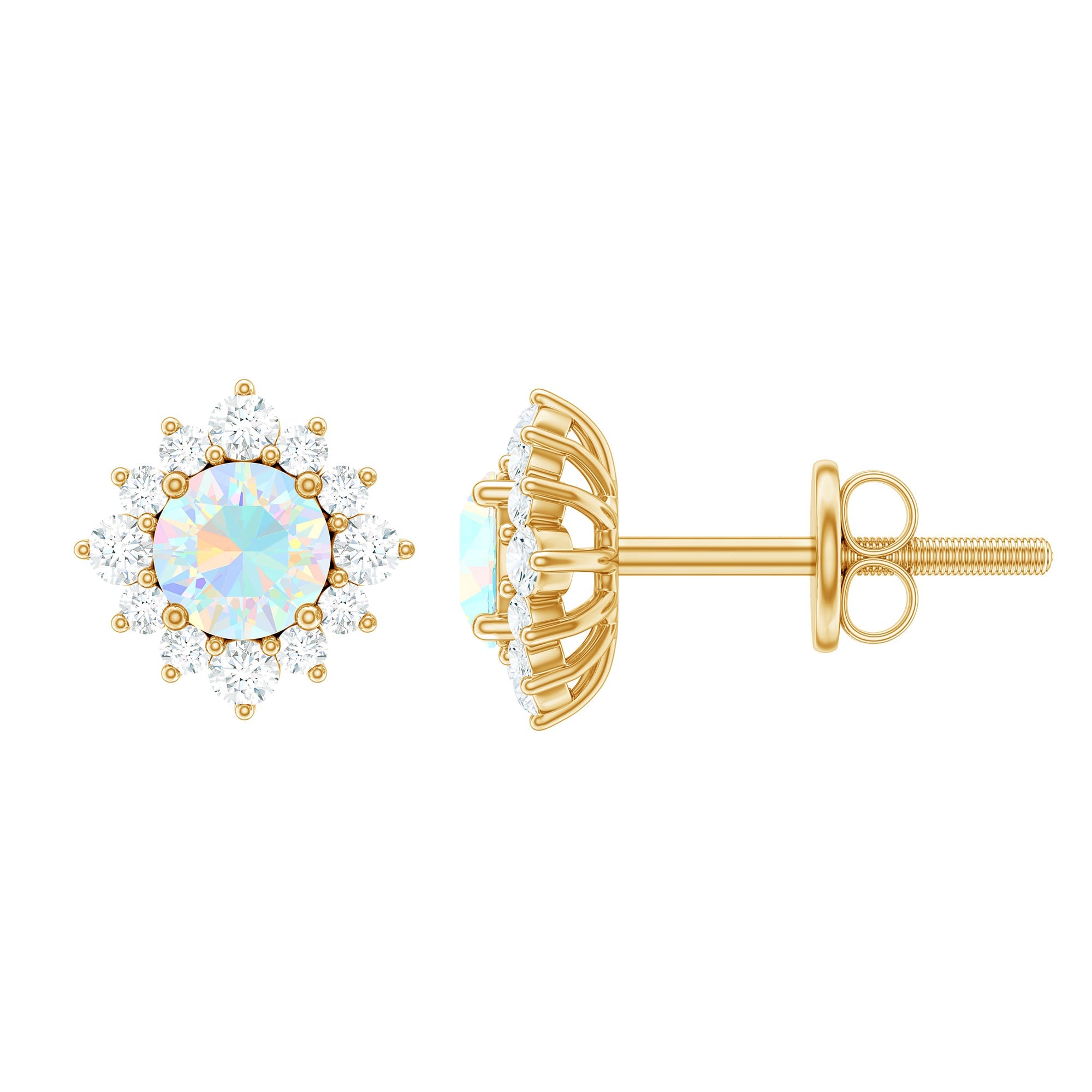Classic Ethiopian Opal Stud Earrings with Diamond Halo | Earrings | Wiccan Center