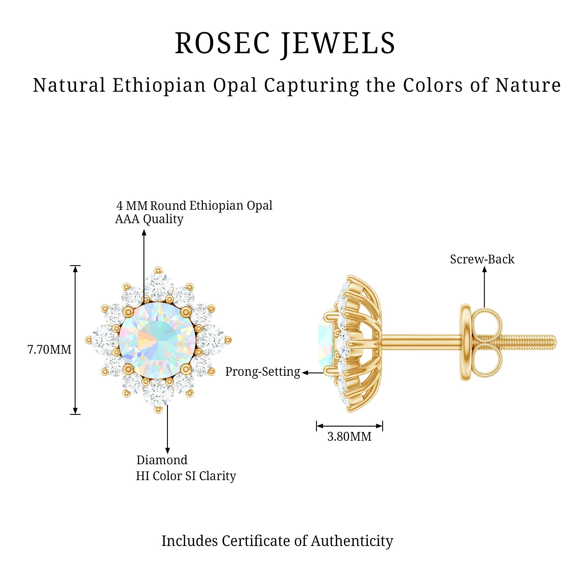 Classic Ethiopian Opal Stud Earrings with Diamond Halo