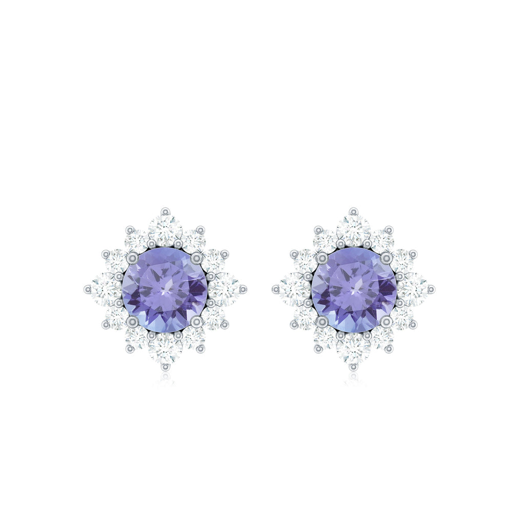 1 Carat Classic Tanzanite Stud Earrings with Diamond Halo