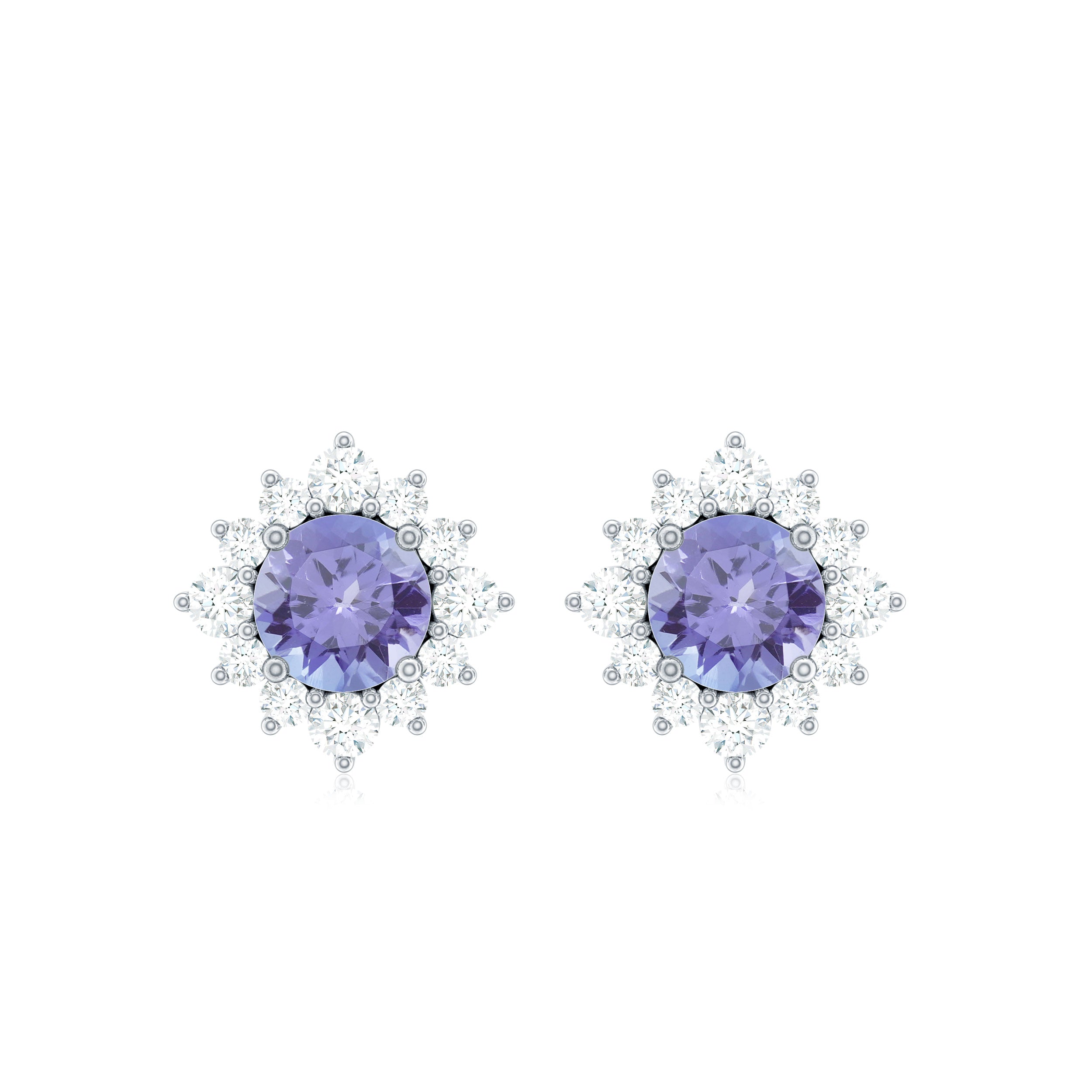1 Carat Classic Tanzanite Stud Earrings with Diamond Halo