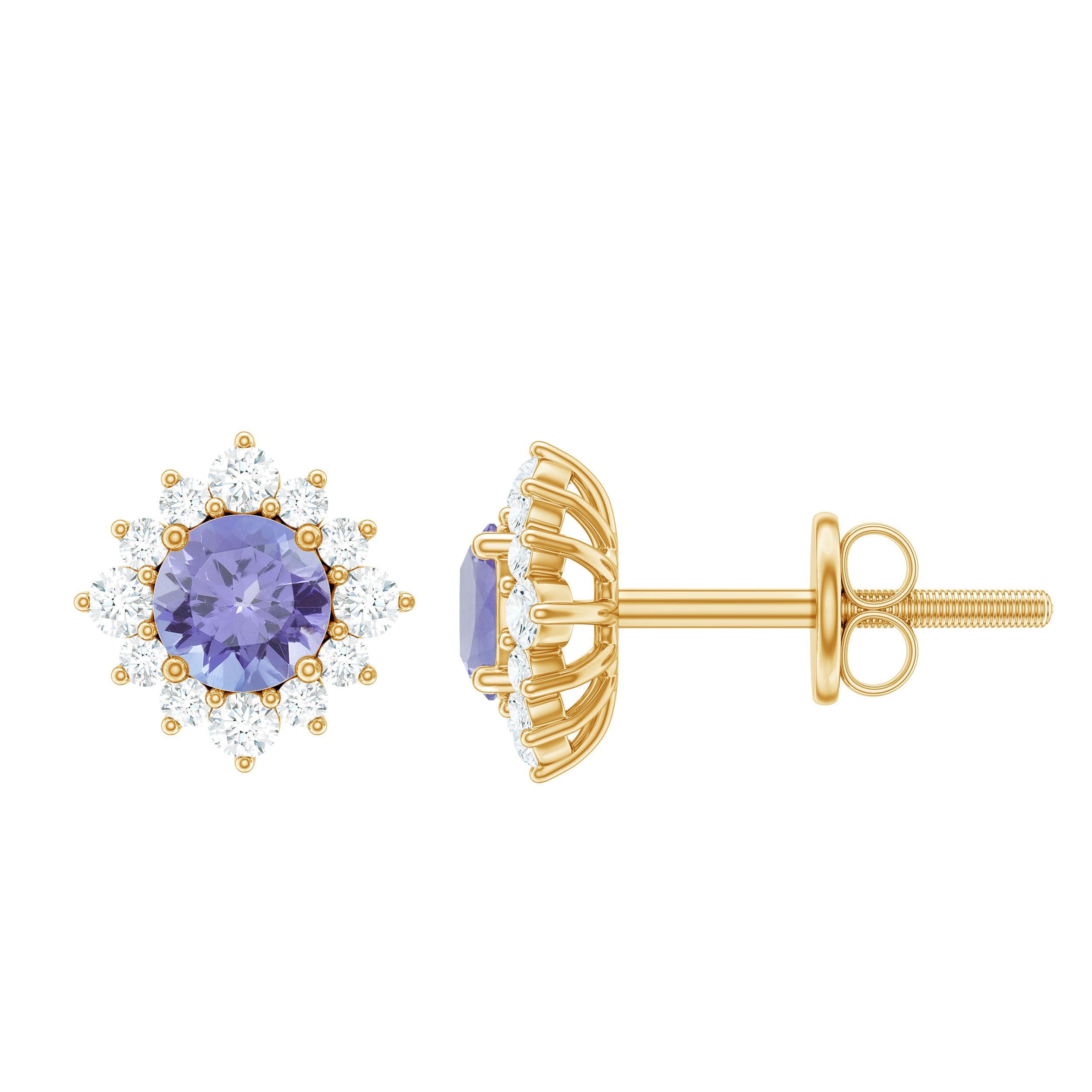 1 Carat Classic Tanzanite Stud Earrings with Diamond Halo | Earrings | Wiccan Center