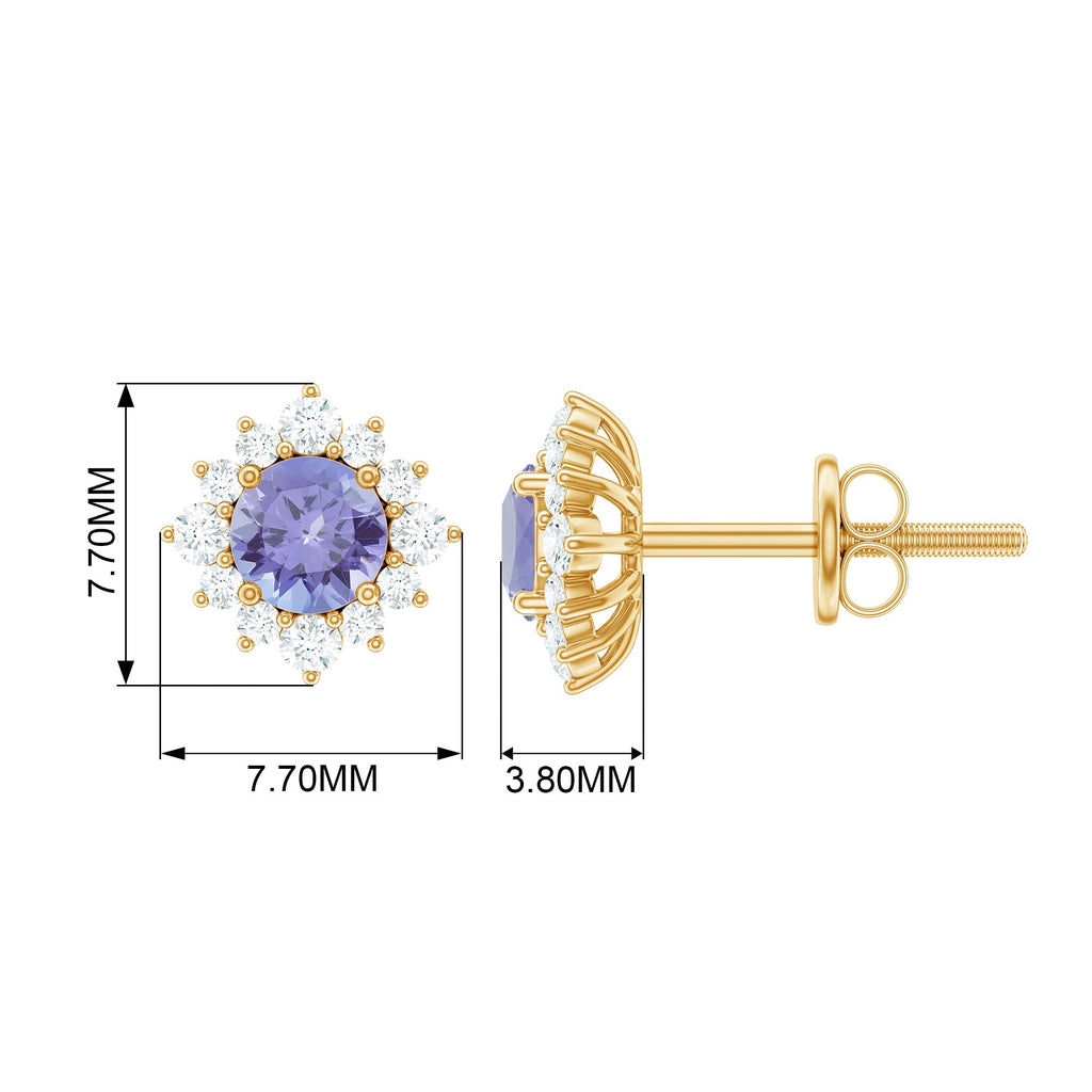 1 Carat Classic Tanzanite Stud Earrings with Diamond Halo