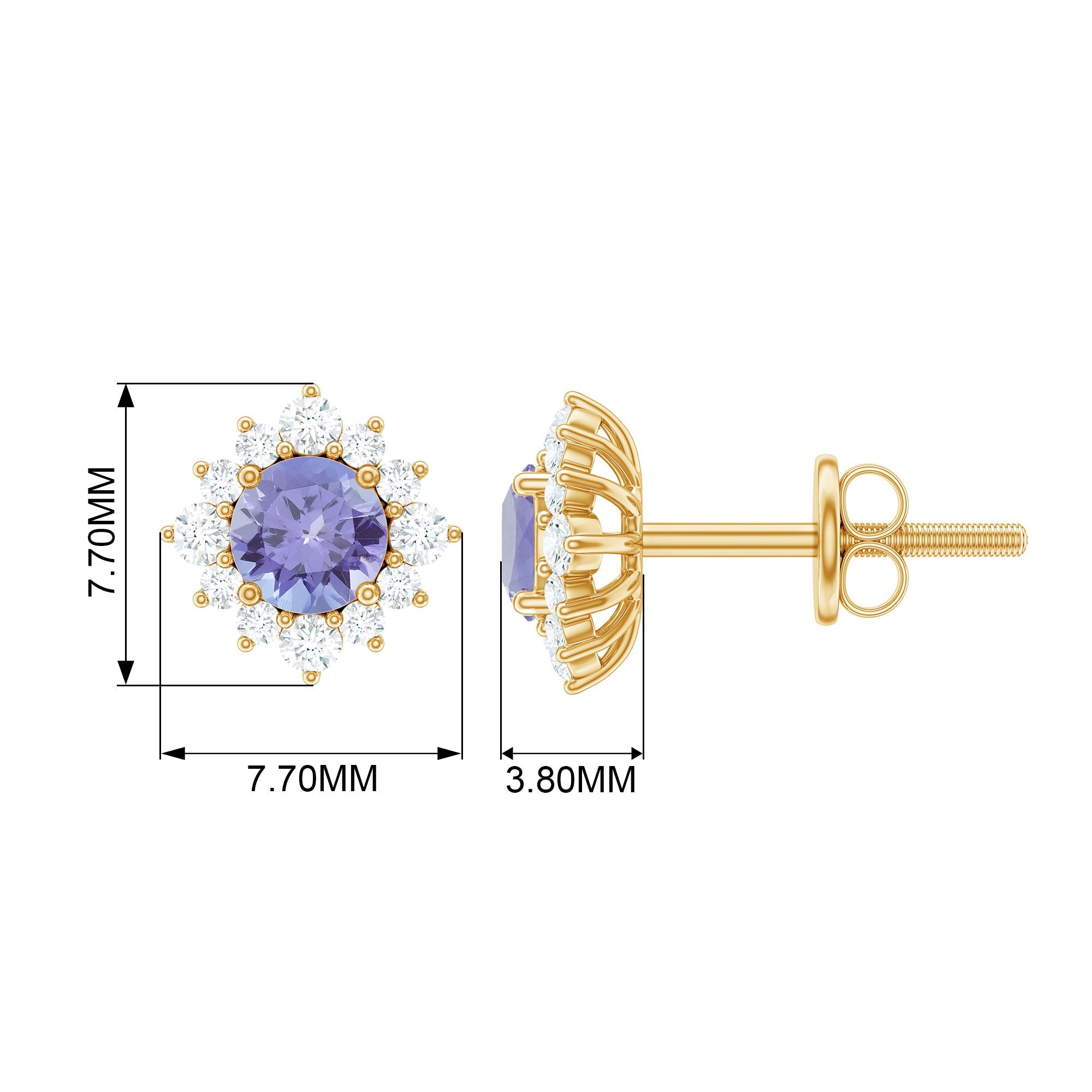1 Carat Classic Tanzanite Stud Earrings with Diamond Halo