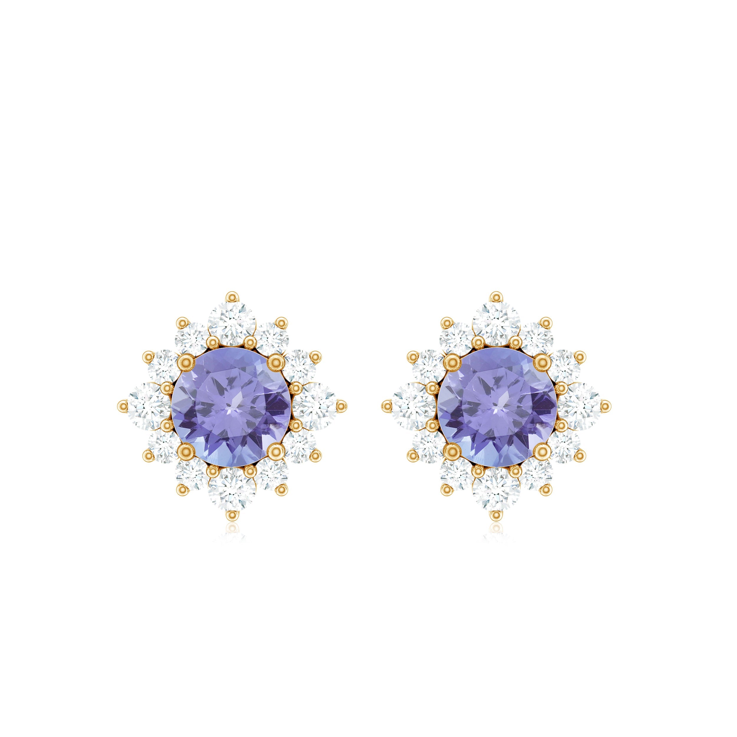 1 Carat Classic Tanzanite Stud Earrings with Diamond Halo