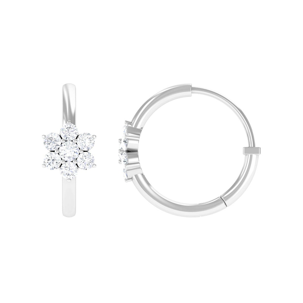 Real Diamond Flower Hoop Earrings for Women