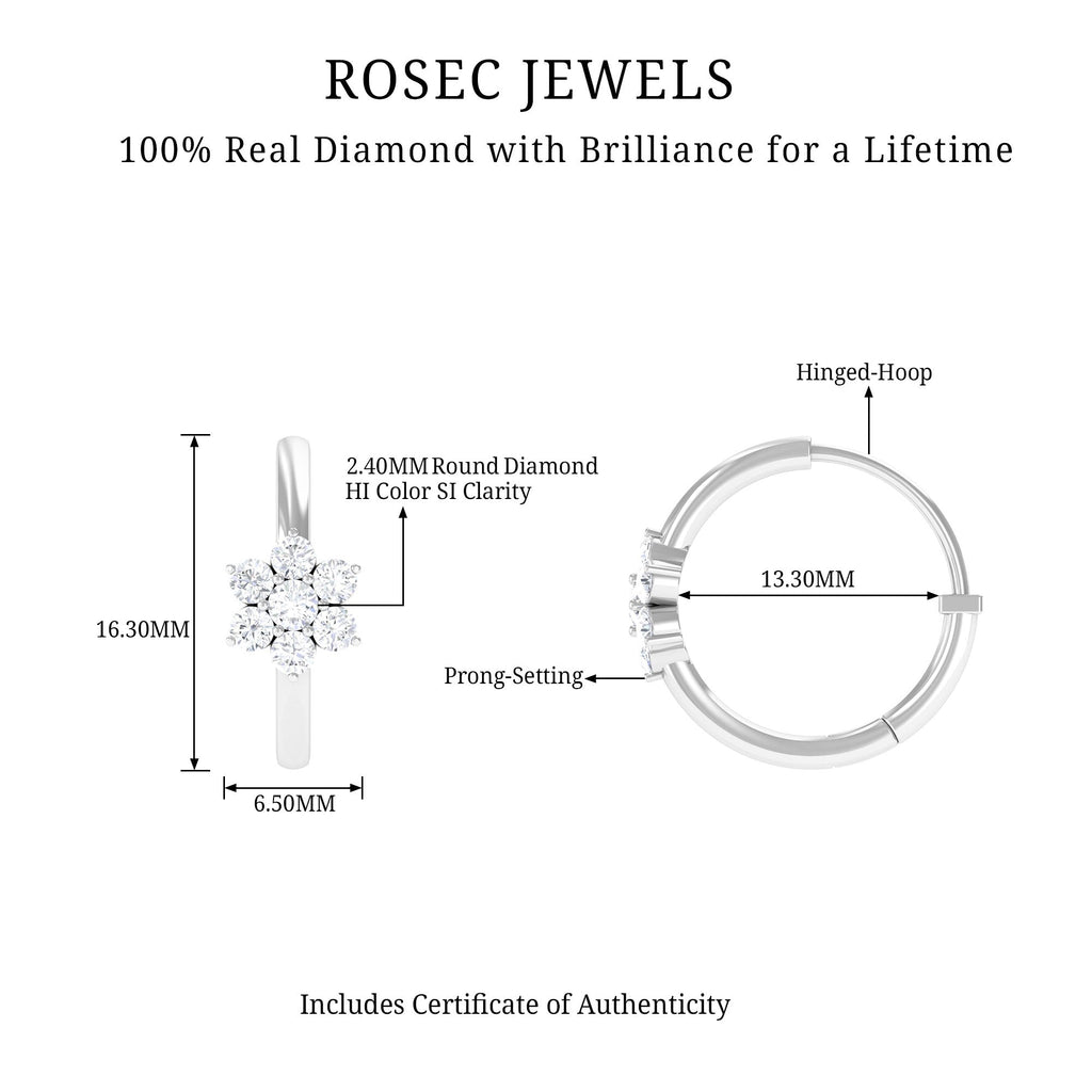 Real Diamond Flower Hoop Earrings for Women