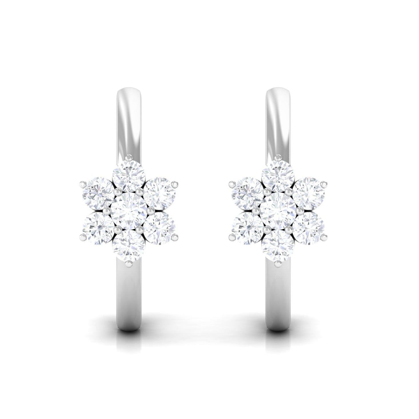 Real Diamond Flower Hoop Earrings for Women