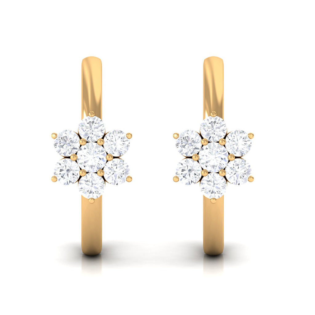Real Diamond Flower Hoop Earrings for Women