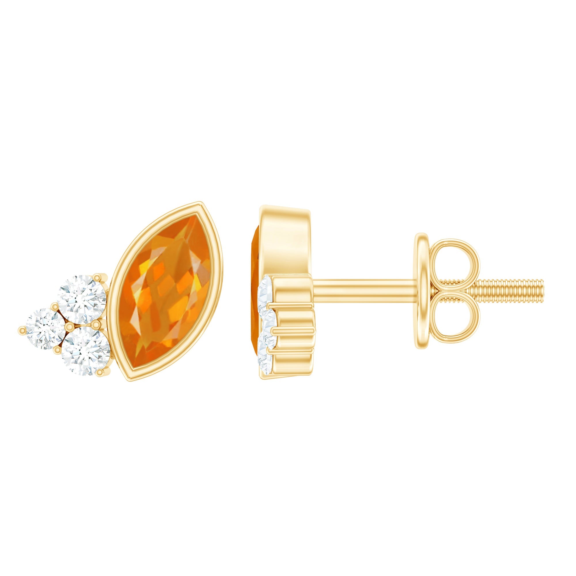 Marquise Cut Fire Opal Stud Earrings with Diamond Trio | Earrings | Wiccan Center