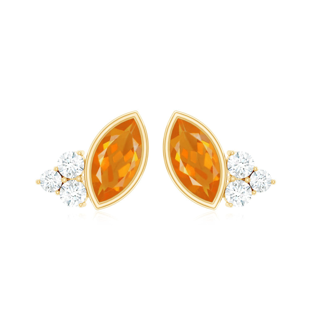 Marquise Cut Fire Opal Stud Earrings with Diamond Trio