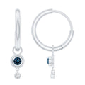 Bezel Set London Blue Topaz and Lab Diamond Hoop Drop Earrings