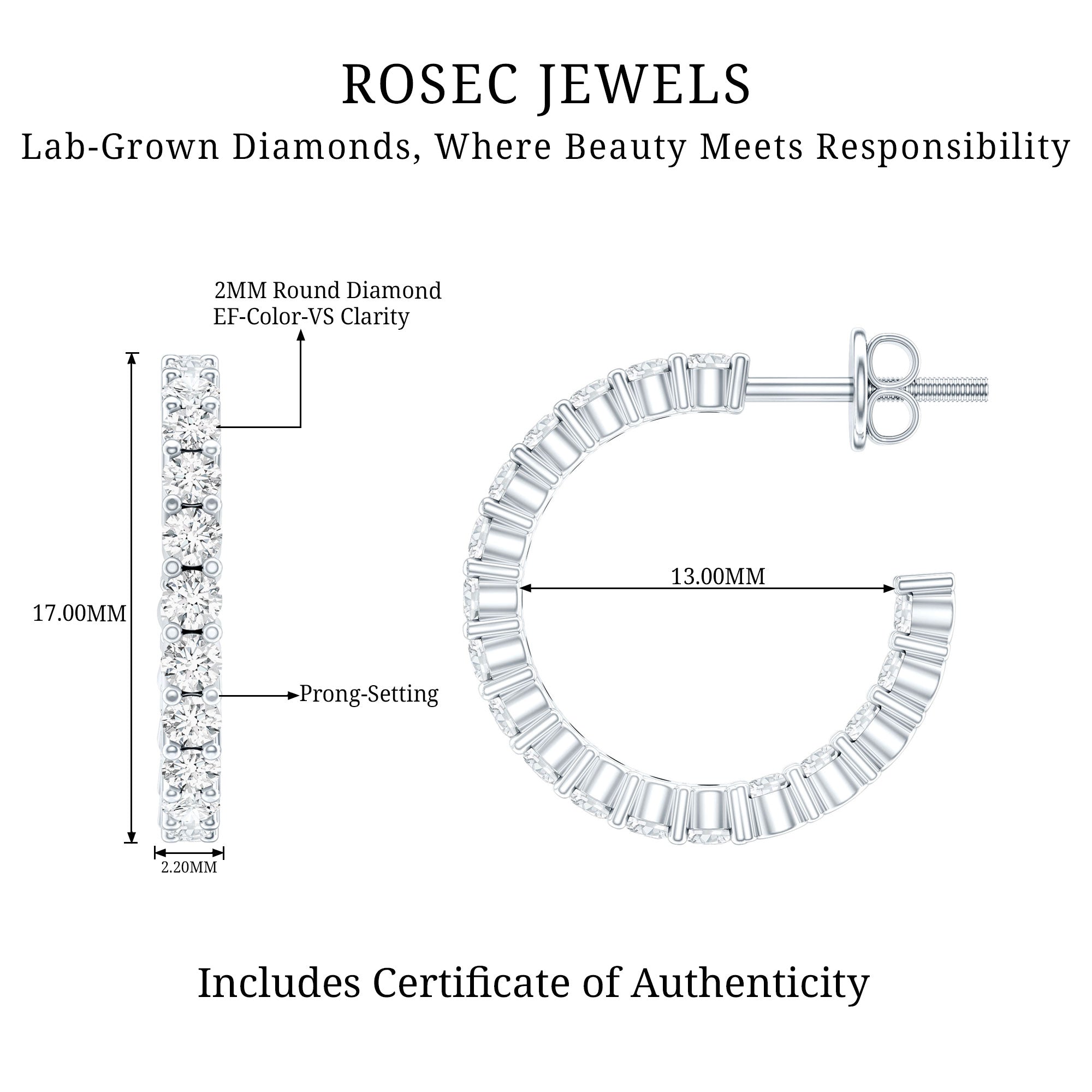 Lab Grown Diamond Hoop Earrings with Screw Back